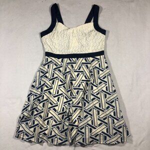 Ryu Dress Womens Lace Geometric Print Navy Cream NEW NWT $84